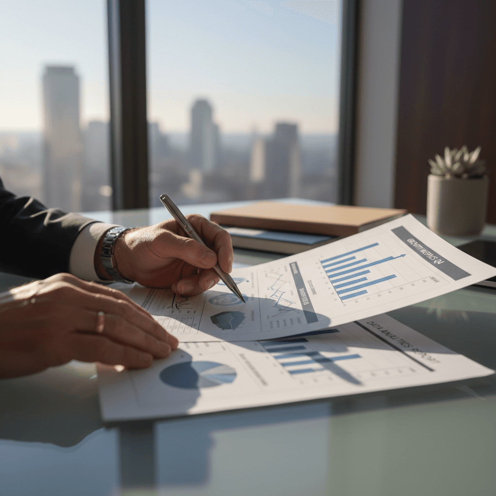 Founder reviewing an operational scorecard with charts and data