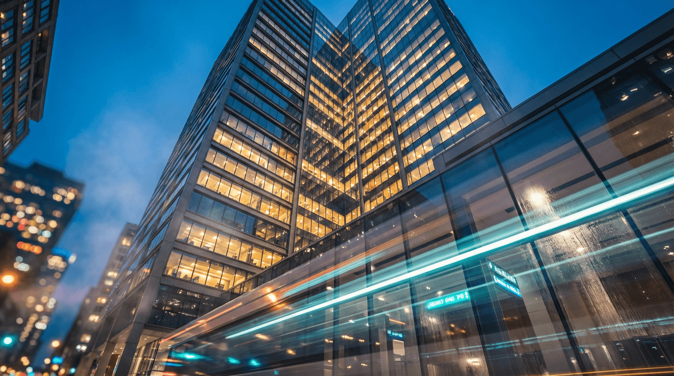 Modern office conference room at dusk